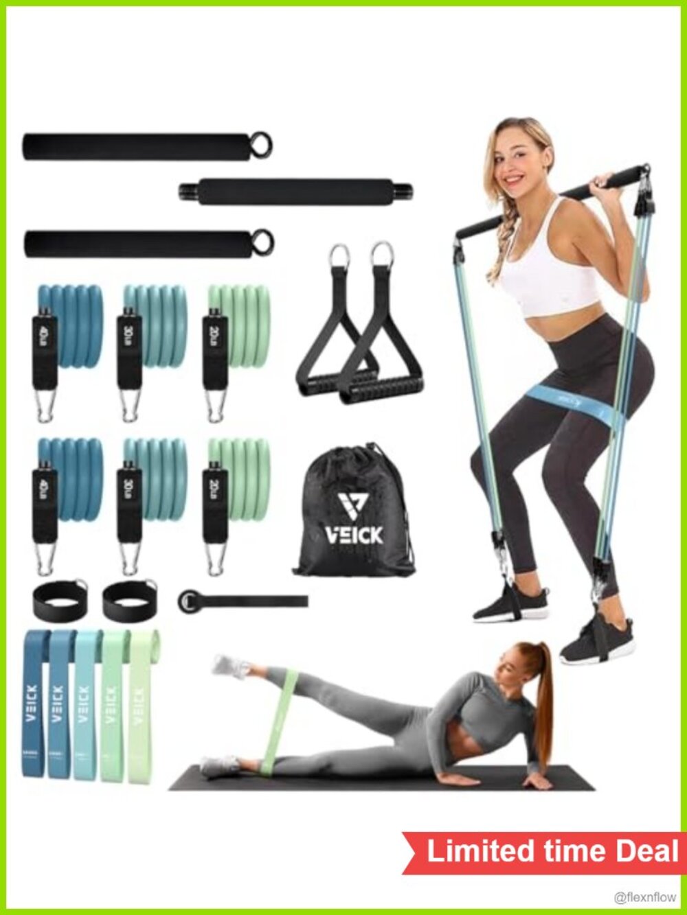 Pilates Bar with Resistance Bands Set, Home Workout Kit